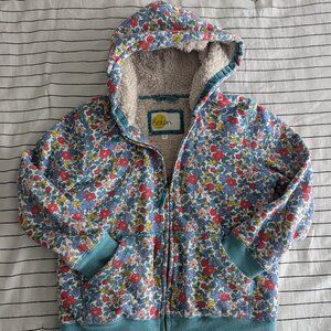 Mini Boden Liberty Floral Sherpa Teddy Lined Zip Hoodie Jacket Girls Kids 8-9Y